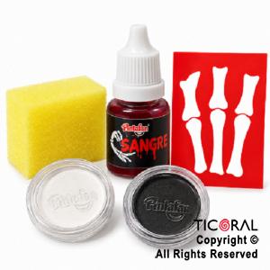 KIT MAQUILLAJE ARTISTICO MONSTRUOSO (616-06) NEGRO Y BLANCO (4 GR)+STENCIL+ESPONJA+SANGRE